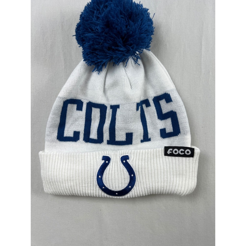FOCO Indianapolis Colts Beanie Women OS White Blue Pom Fleece Lined Knit Hat